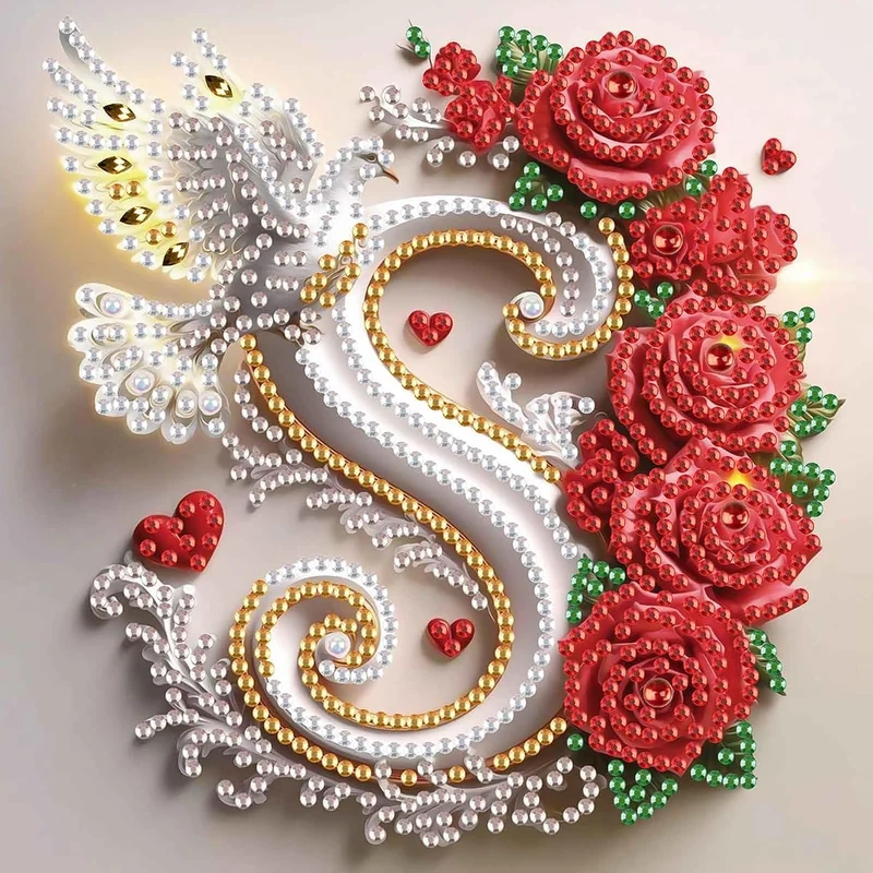 Floral Rose Dove Diamond Letter S AiYuanzsh Arts and Crafts